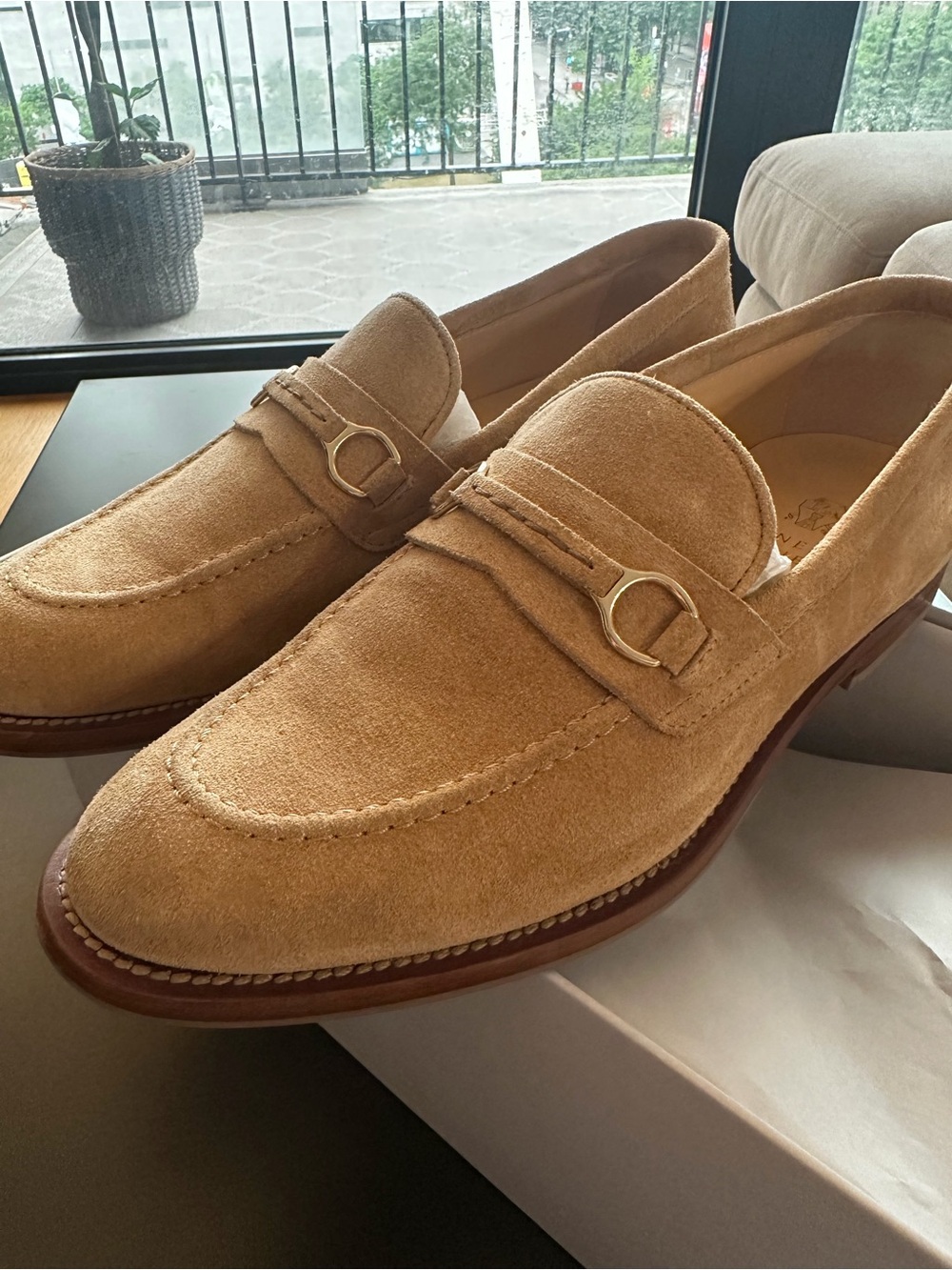 Brunello Cucinelli Suede Bit Loafers in Camel Brown